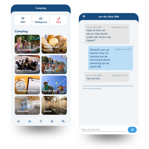 Camping Comfort app zichtbaar op telefoon